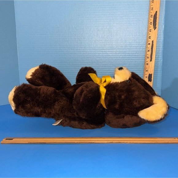 Vintage Cuddle Wit Brown Cream Teddy Bear 15" Plush Stuffed Animal Yellow Ribbon - Picture 9 of 11